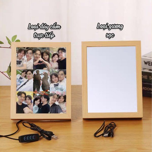 Tranh gương đèn led khung gỗ sạc - Ảnh 4