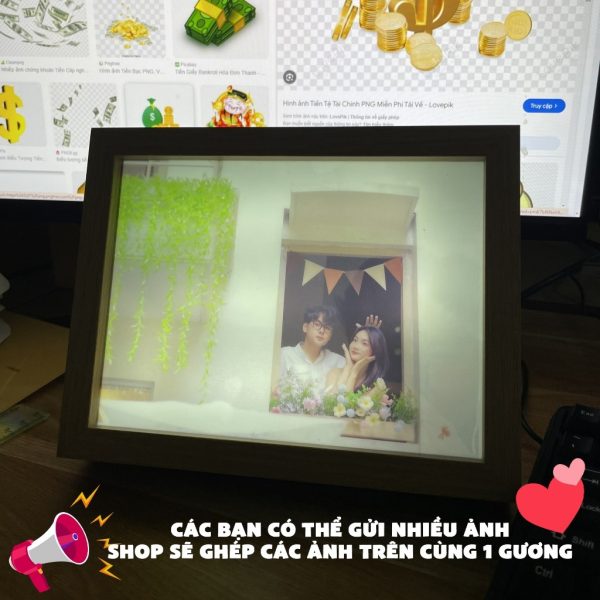 Tranh gương đèn led khung gỗ cắm dây - Ảnh 2